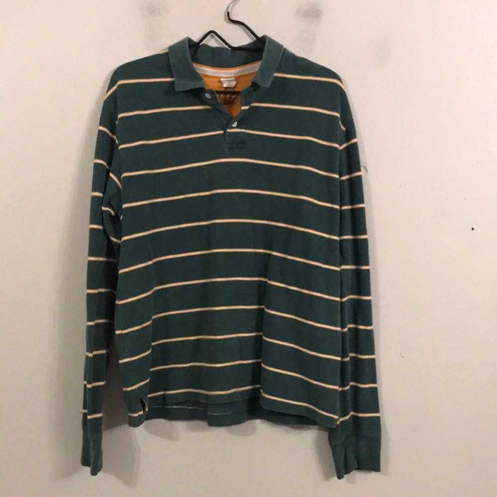 Mens Old Navy High Low hem green multicolor sz L collared shirt long sleeved